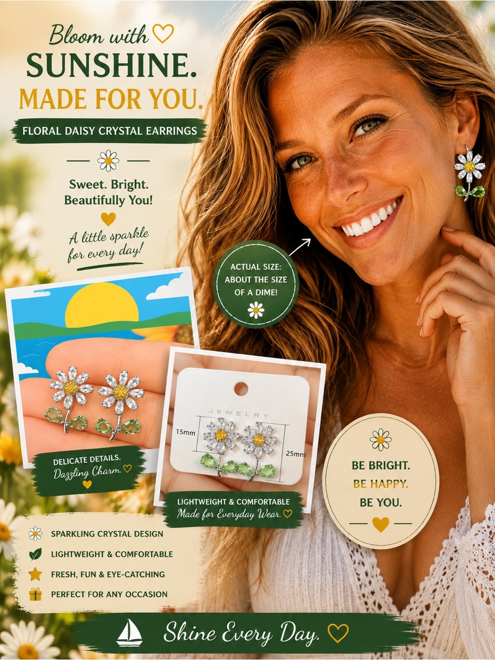 Floral Daisy Crystal Earrings